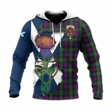 Tartan Vibes Clothing Wilson Tartan Family Crest Knitted Hoodie Scottish Thistle Celtic Inspired