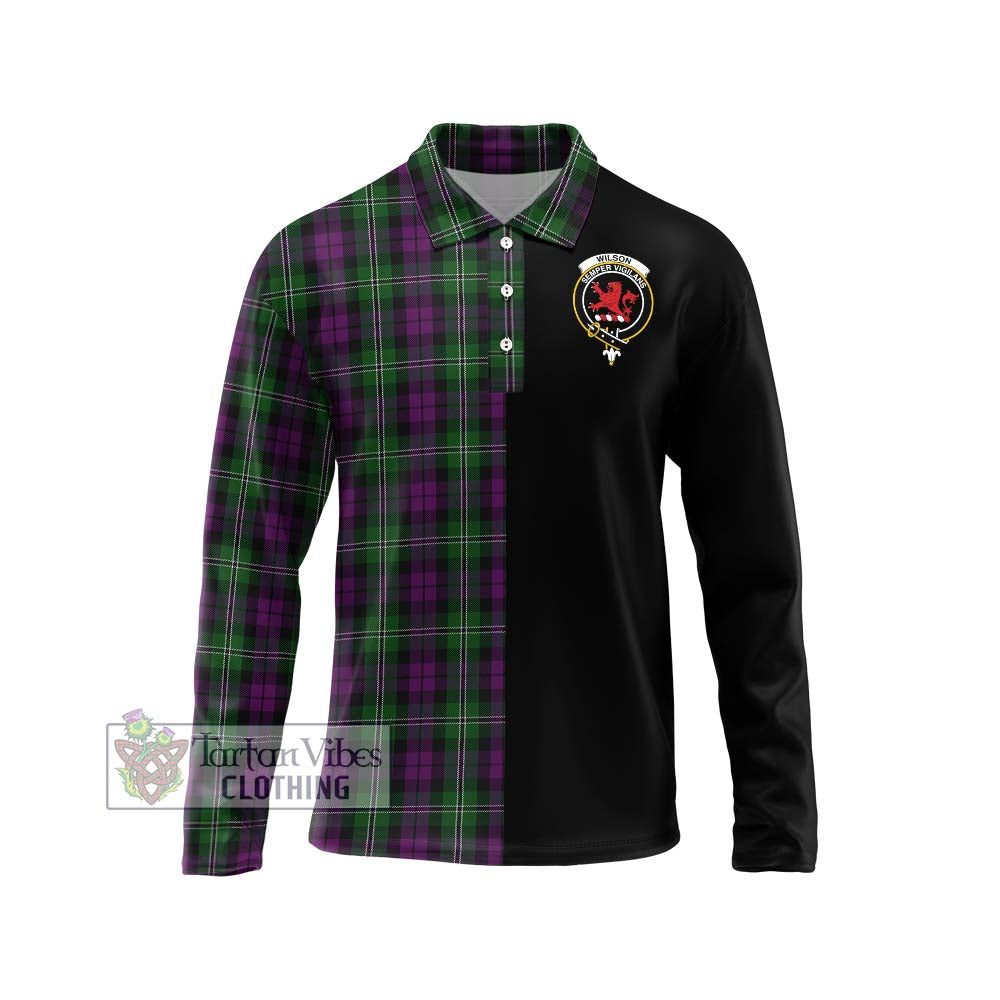 Wilson Tartan Long Sleeve Polo Shirt with Family Crest and Half Of Me Style Unisex - Tartanvibesclothing Shop