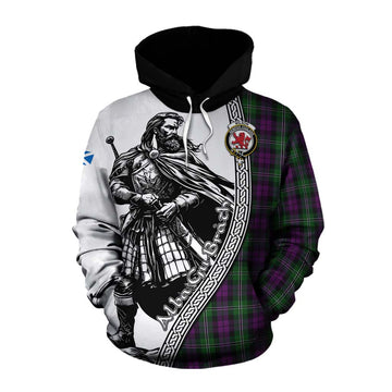 Tartan Vibes Clothing Wilson Tartan Clan Crest Cotton Hoodie with Highlander Warrior Celtic Style