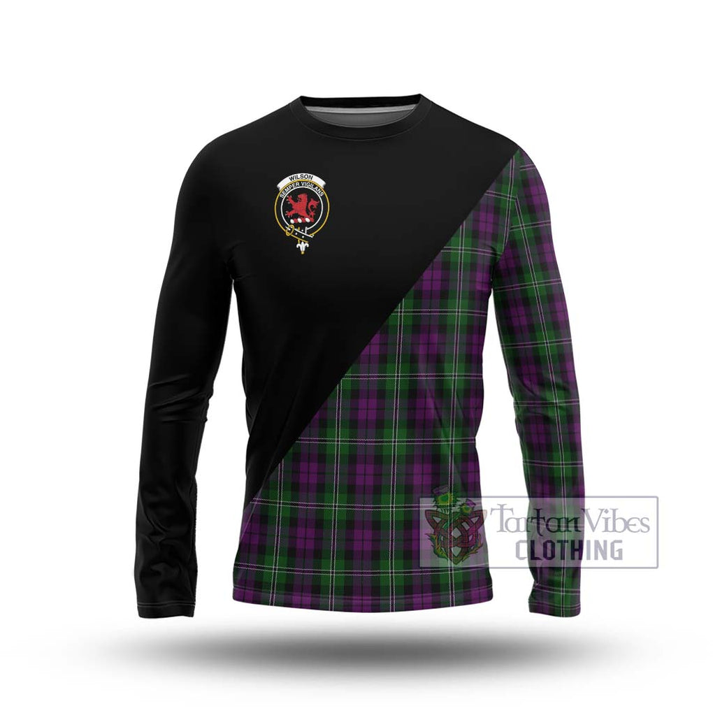 Wilson Tartan Long Sleeve T-Shirt with Family Crest and Military Logo Style Unisex - Tartanvibesclothing Shop