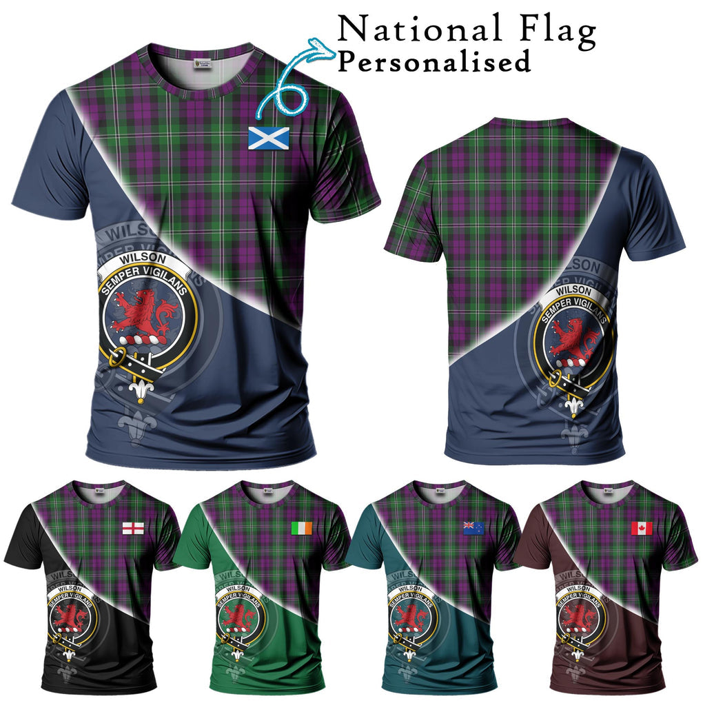 Wilson Tartan T-Shirt with Personalised National Flag and Family Crest Half Style Kid's Shirt - Tartanvibesclothing Shop