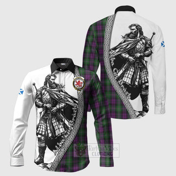 Tartan Vibes Clothing Wilson Tartan Clan Crest Long Sleeve Button Shirt with Highlander Warrior Celtic Style