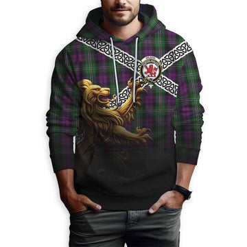 Tartan Vibes Clothing Wilson Crest Tartan Hoodie with Golden Lion Emblem Celtic Style