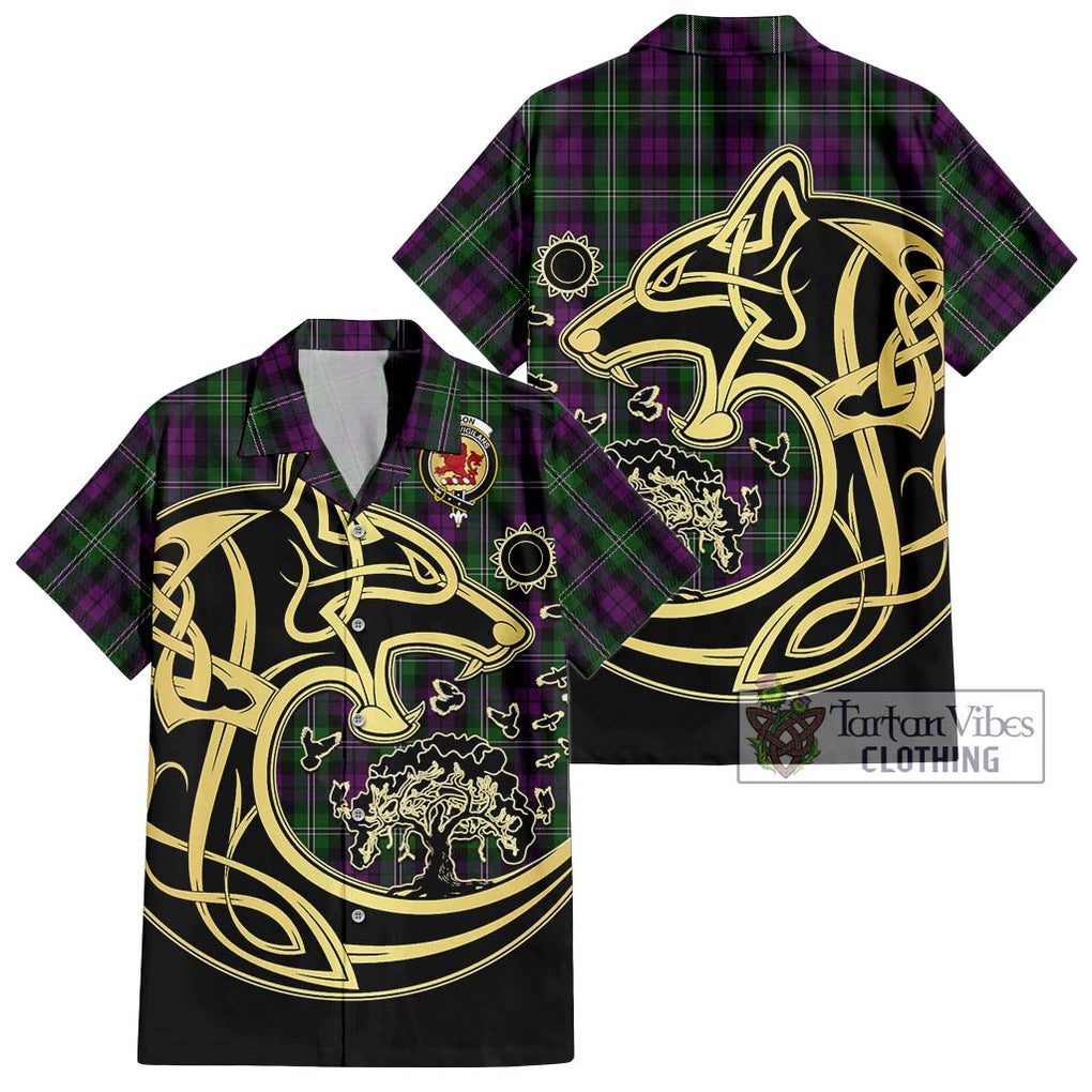 Wilson Tartan Short Sleeve Button Shirt with Family Crest Celtic Wolf Style Kid - Tartan Vibes Clothing