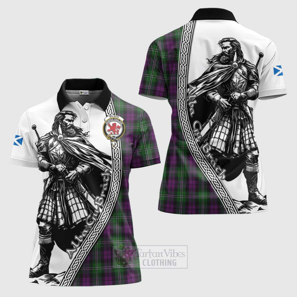 Tartan Vibes Clothing Wilson Tartan Clan Crest Women's Polo Shirt with Highlander Warrior Celtic Style
