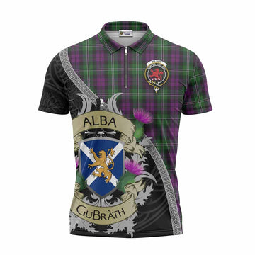 Tartan Vibes Clothing Wilson Tartan Family Crest Zipper Polo Shirt Lion Rampant Royal Thistle Shield Celtic Inspired