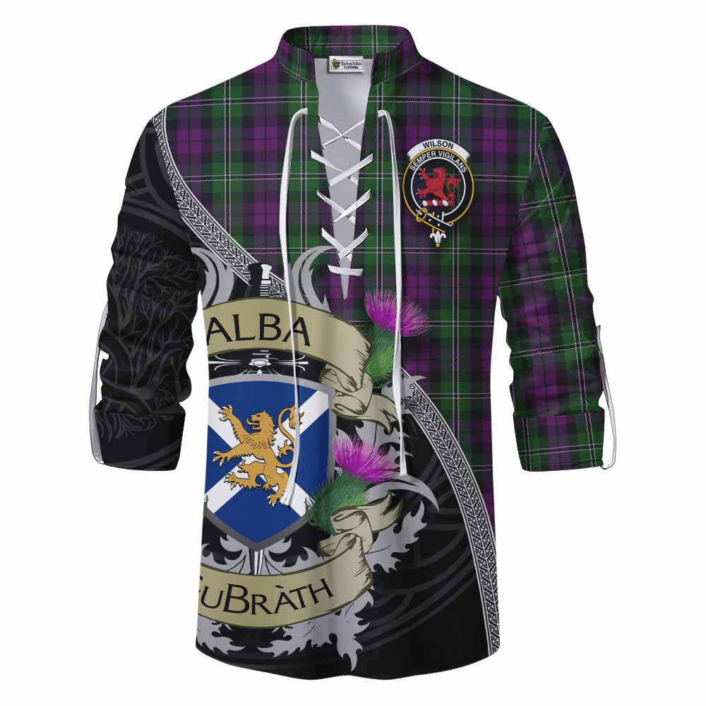 Tartan Vibes Clothing Wilson Tartan Family Crest Ghillie Kilt Shirt Lion Rampant Royal Thistle Shield Celtic Inspired