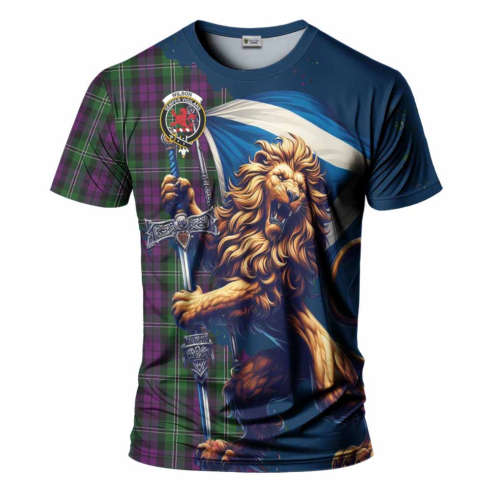 Tartan Vibes Clothing Wilson Tartan Family Crest T-Shirt with Scottish Majestic Lion