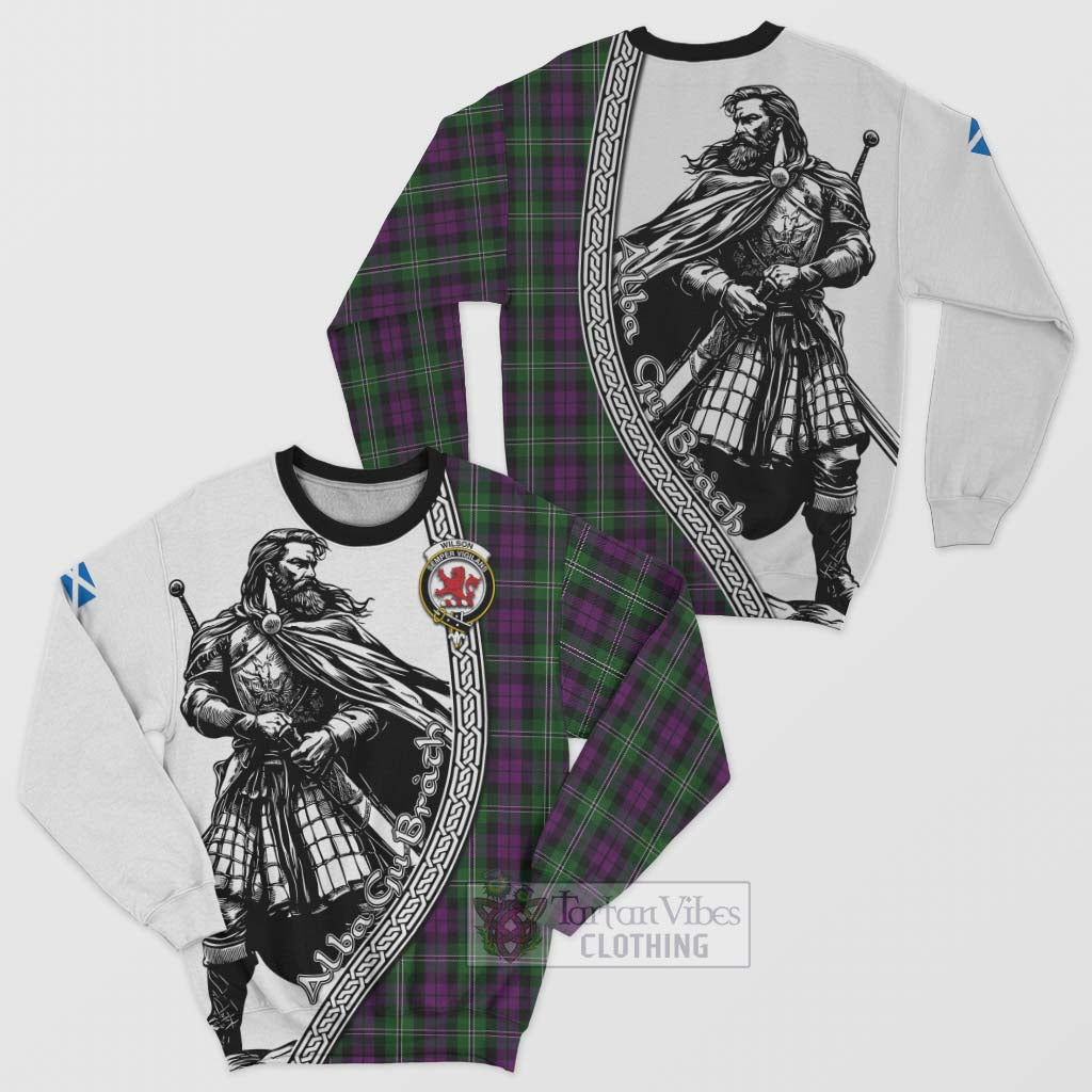 Tartan Vibes Clothing Wilson Tartan Clan Crest Sweatshirt with Highlander Warrior Celtic Style