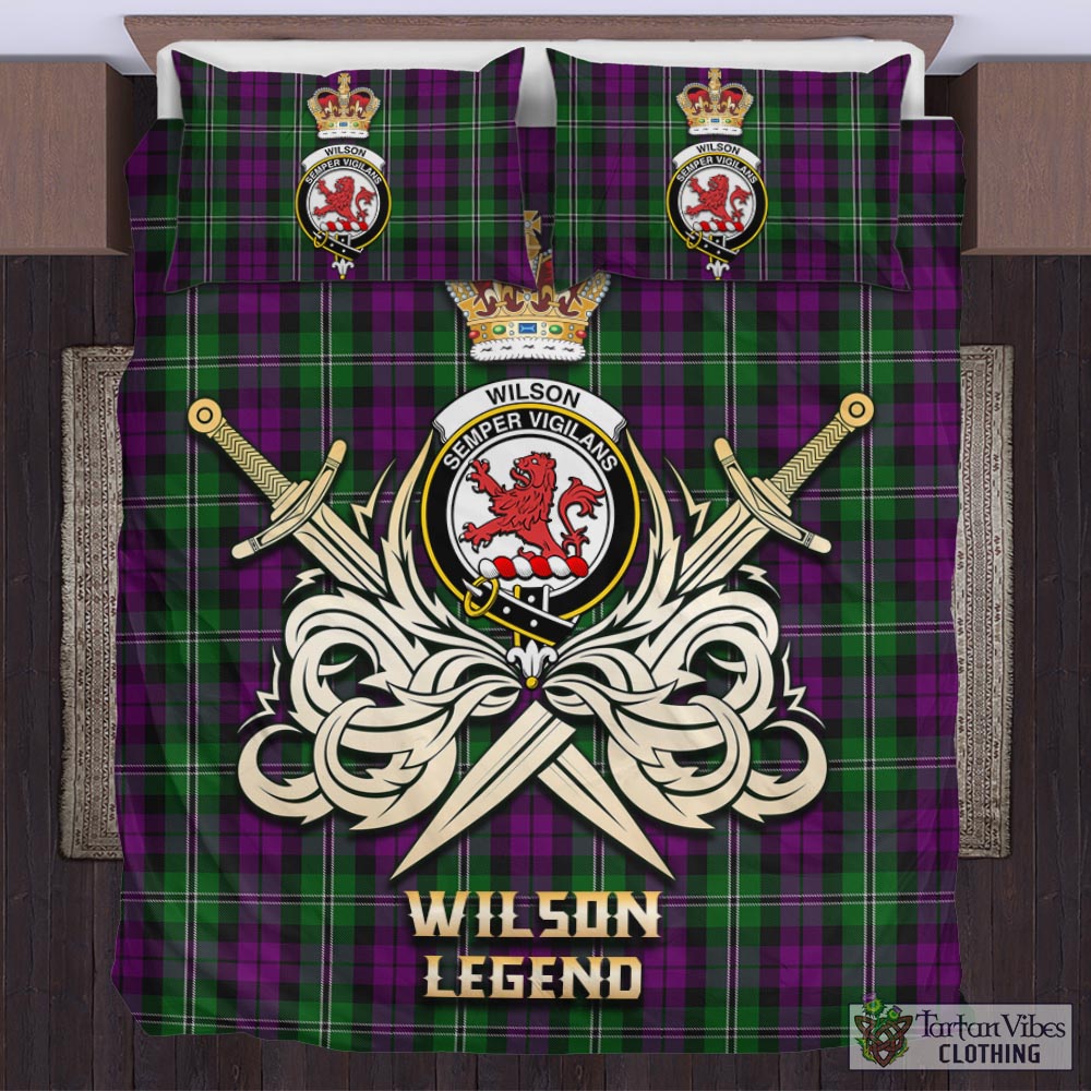 Tartan Vibes Clothing Wilson Tartan Bedding Set with Clan Crest and the Golden Sword of Courageous Legacy
