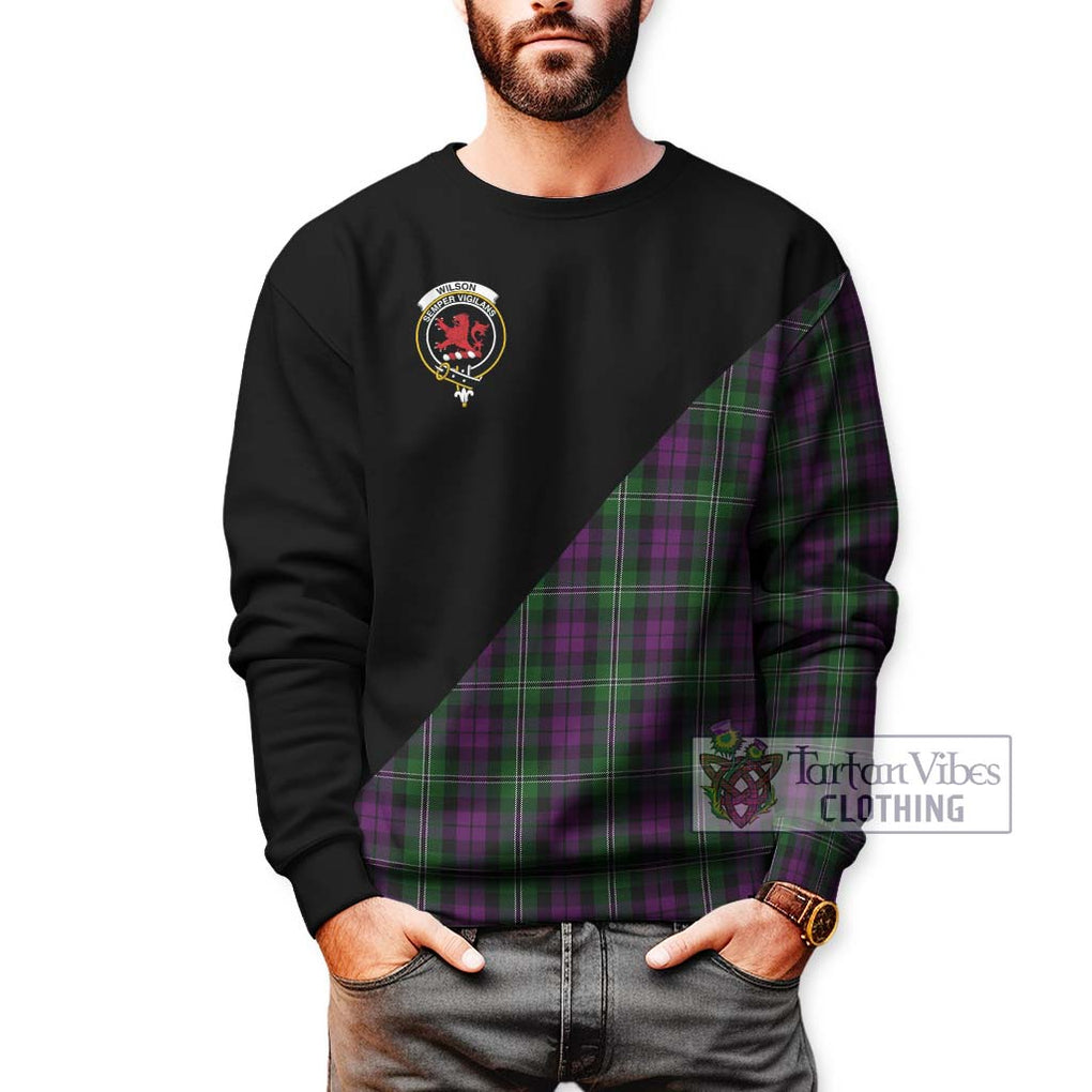 Wilson Tartan Sweatshirt with Family Crest and Military Logo Style Unisex - Tartanvibesclothing Shop