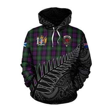 Tartan Vibes Clothing Wilson Crest Tartan Cotton Hoodie with New Zealand Silver Fern Half Style