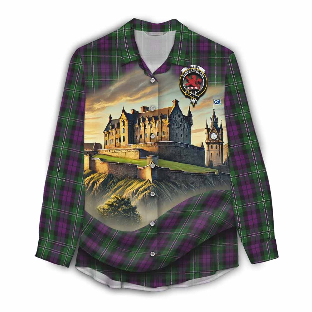 Tartan Vibes Clothing Wilson Tartan Family Crest Women's Casual Shirt with Scottish Ancient Castle Style