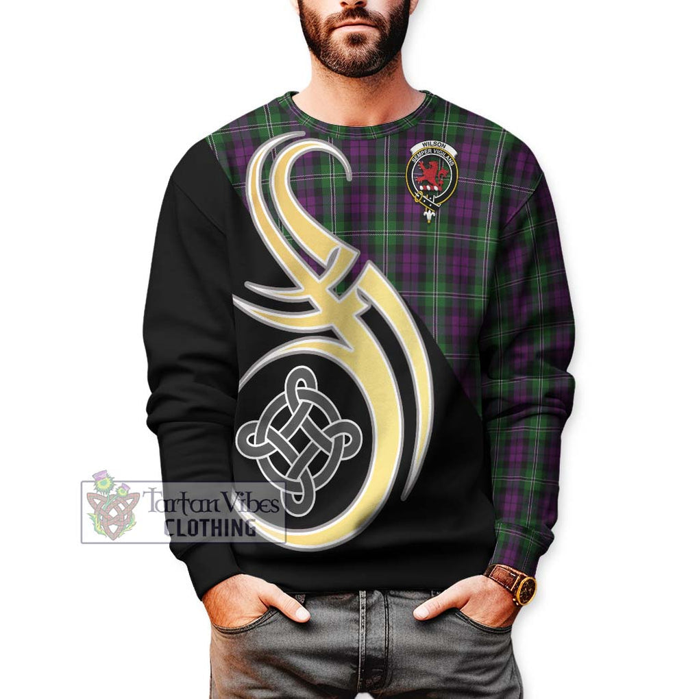 Wilson Tartan Sweatshirt with Family Crest and Celtic Symbol Style Unisex - Tartan Vibes Clothing
