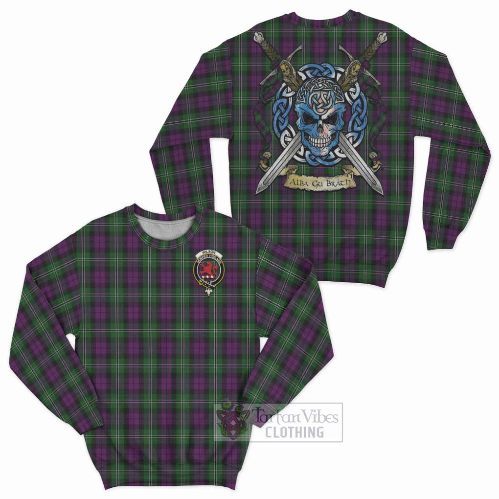 Wilson Tartan Sweatshirt with Family Crest Celtic Skull Style Unisex - Tartan Vibes Clothing
