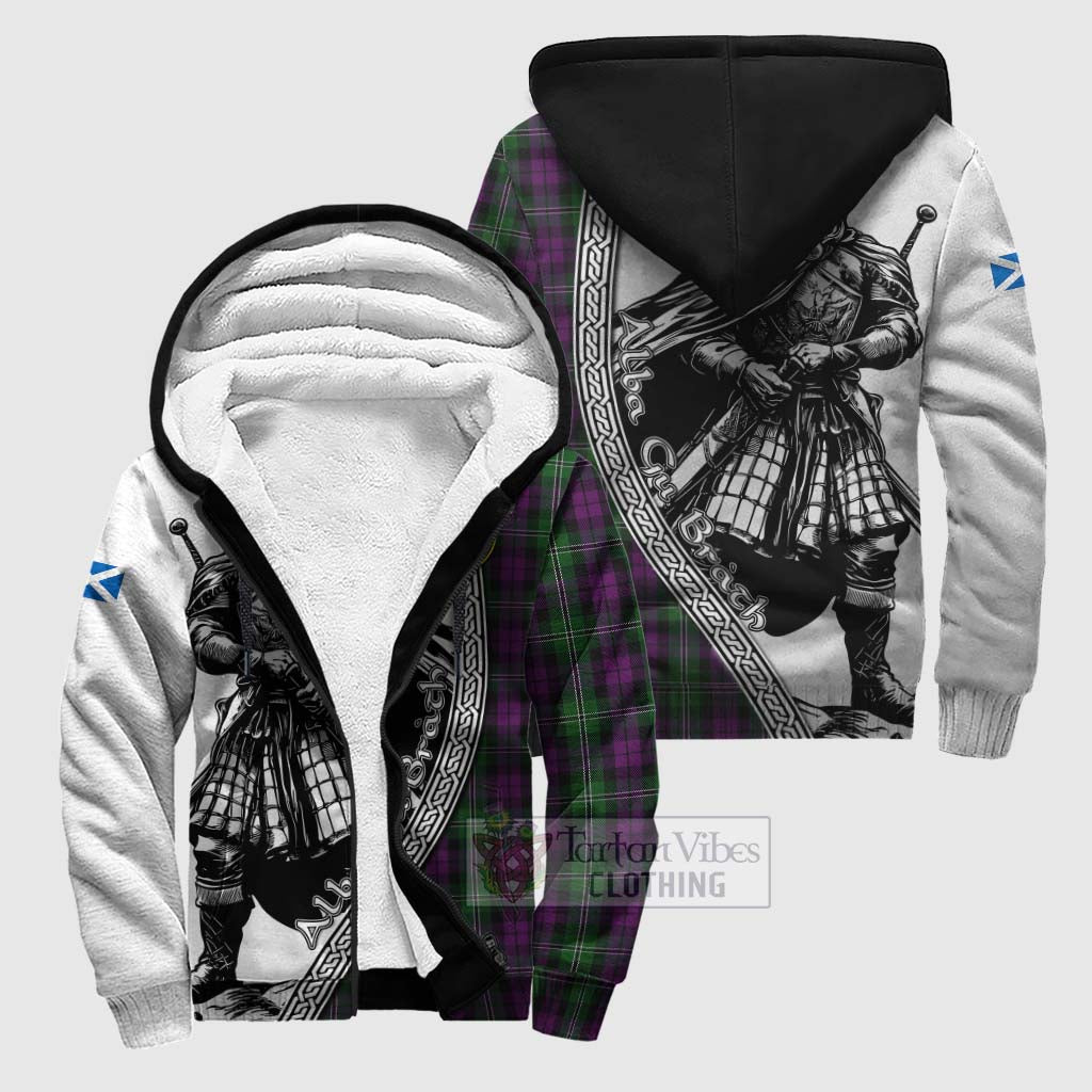 Tartan Vibes Clothing Wilson Tartan Clan Crest Sherpa Hoodie with Highlander Warrior Celtic Style