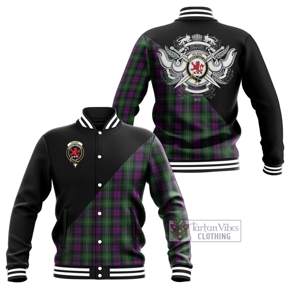 Wilson Tartan Baseball Jacket with Family Crest and Military Logo Style Unisex - Tartanvibesclothing Shop