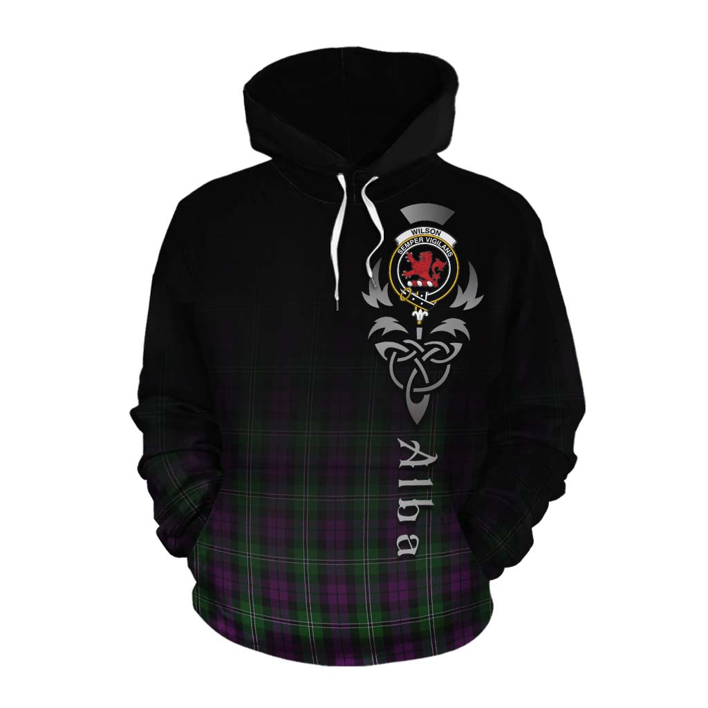 Tartan Vibes Clothing Wilson Tartan Cotton Hoodie Featuring Alba Gu Brath Family Crest Celtic Inspired