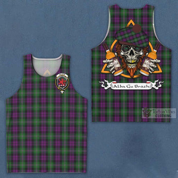 Tartan Vibes Clothing Wilson Tartan Men's Tank Top with Family Crest and Bearded Skull Holding Bottles of Whiskey