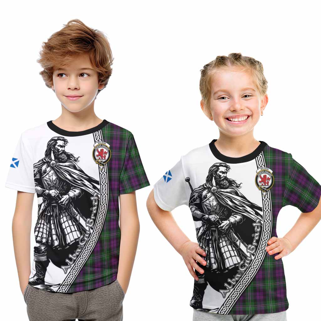 Wilson Tartan Clan Crest Kid T-Shirt with Highlander Warrior Celtic Style