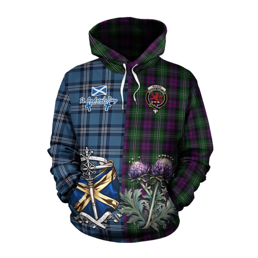 Tartan Vibes Clothing Wilson Tartan Cotton Hoodie Happy St. Andrew's Day Half Tartan Style