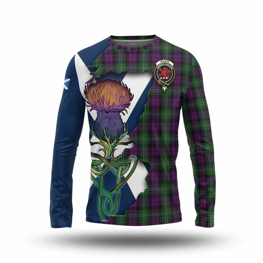 Tartan Vibes Clothing Wilson Tartan Family Crest Long Sleeve T-Shirt Scottish Thistle Celtic Inspired