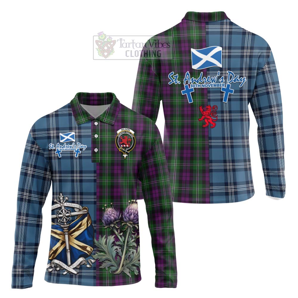 Tartan Vibes Clothing Wilson Tartan Long Sleeve Polo Shirt Happy St. Andrew's Day Half Tartan Style
