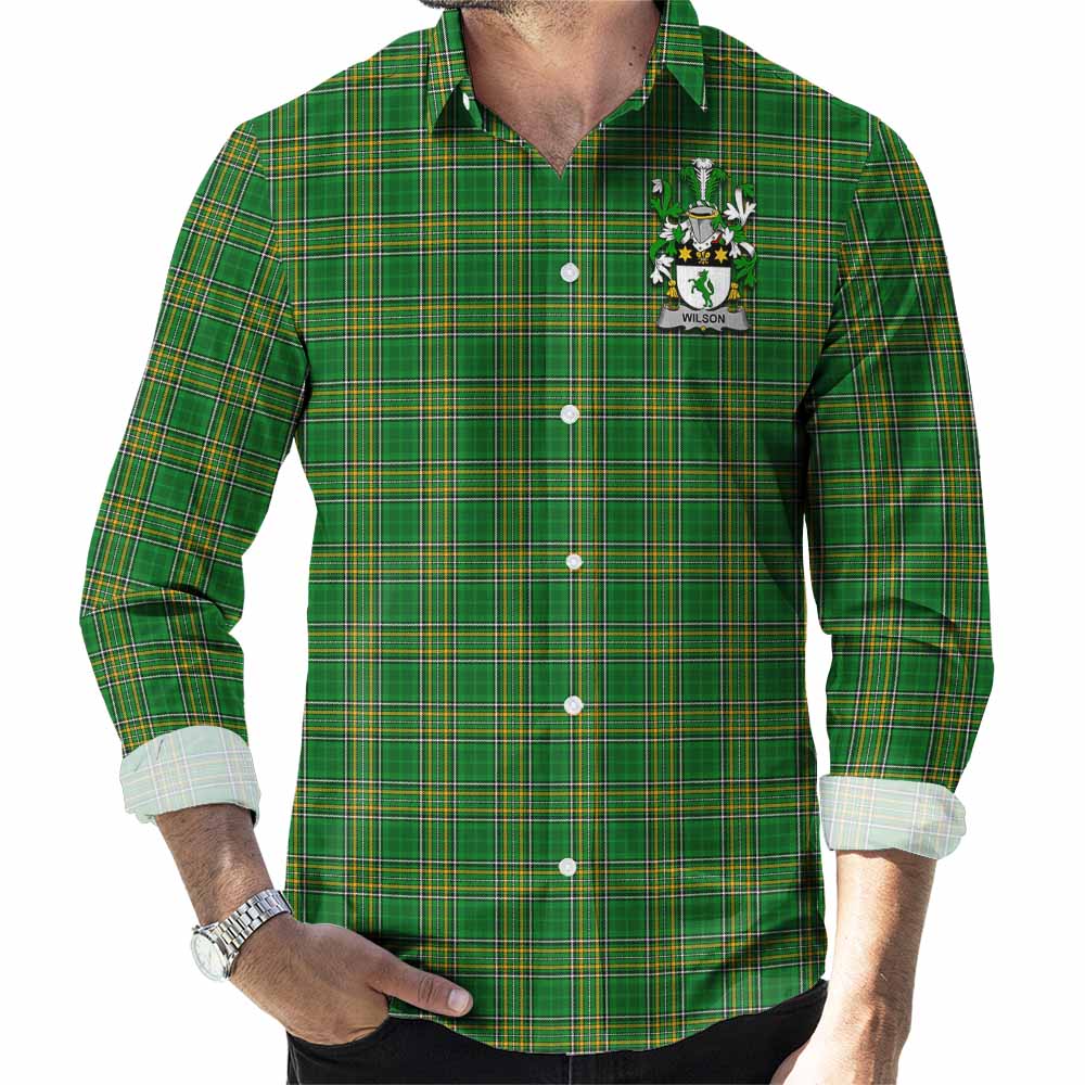 Wilson Irish Clan Tartan Long Sleeve Button Up with Coat of Arms Men's Shirt - Tartan Vibes Clothing