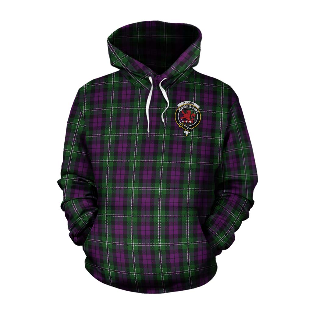 Tartan Vibes Clothing Wilson Tartan Cotton Hoodie with Family Crest Celtic Skull Style