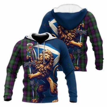 Tartan Vibes Clothing Wilson Tartan Family Crest Knitted Hoodie with Scottish Majestic Lion