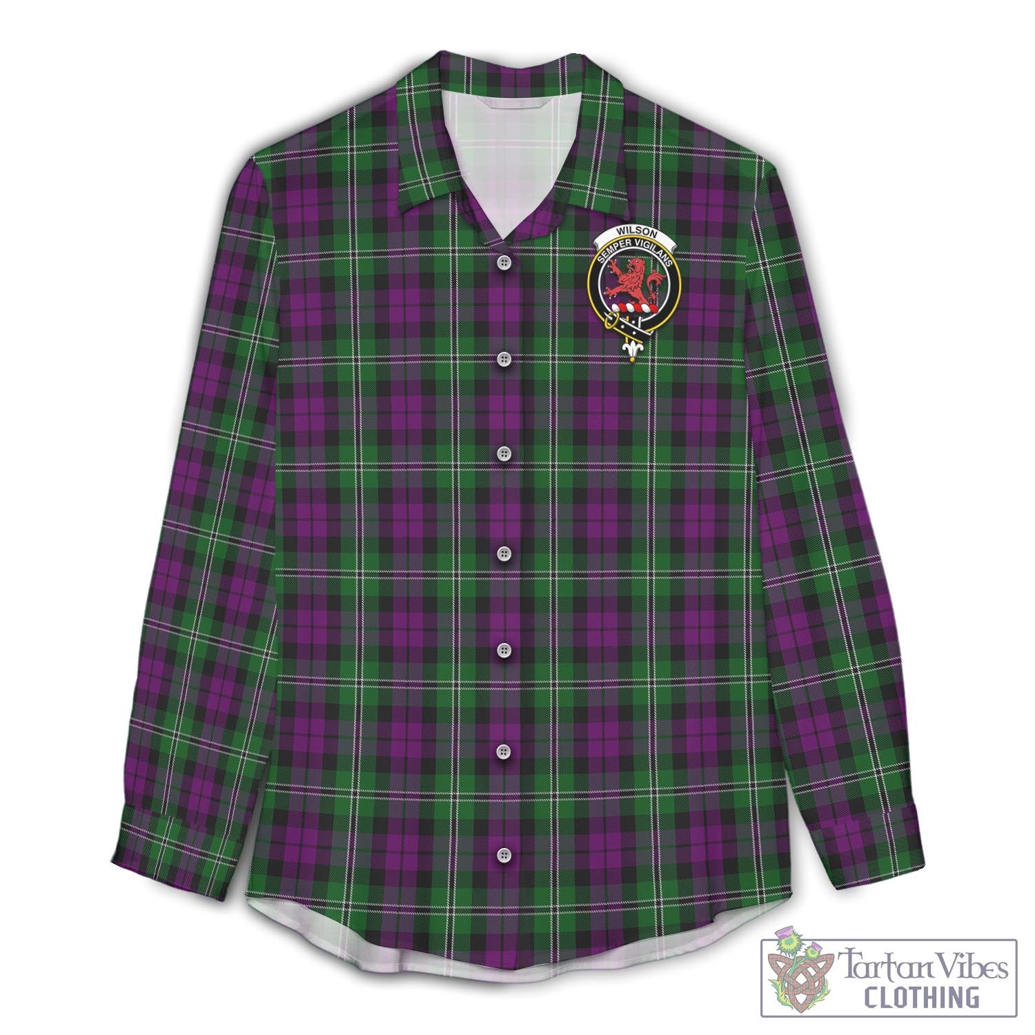 Tartan Vibes Clothing Wilson Tartan Womens Casual Shirt with Family Crest
