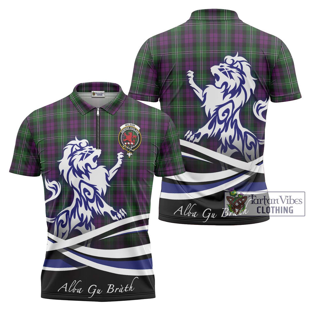 Wilson Tartan Zipper Polo Shirt with Alba Gu Brath Regal Lion Emblem Unisex - Tartanvibesclothing Shop