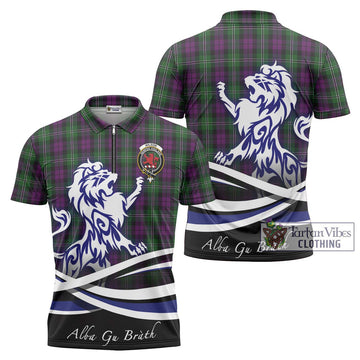 Wilson Tartan Zipper Polo Shirt with Alba Gu Brath Regal Lion Emblem Unisex - Tartanvibesclothing Shop