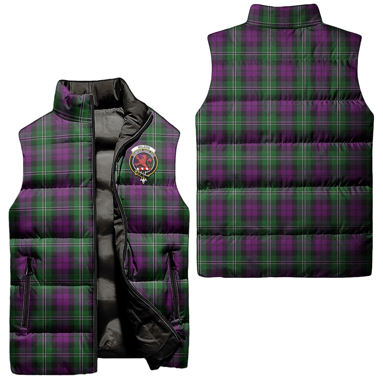 Wilson Tartan Sleeveless Puffer Jacket with Family Crest Unisex - Tartanvibesclothing