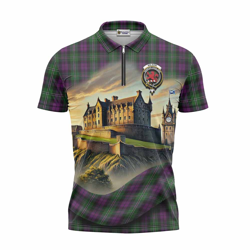 Tartan Vibes Clothing Wilson Tartan Family Crest Zipper Polo Shirt with Scottish Ancient Castle Stype