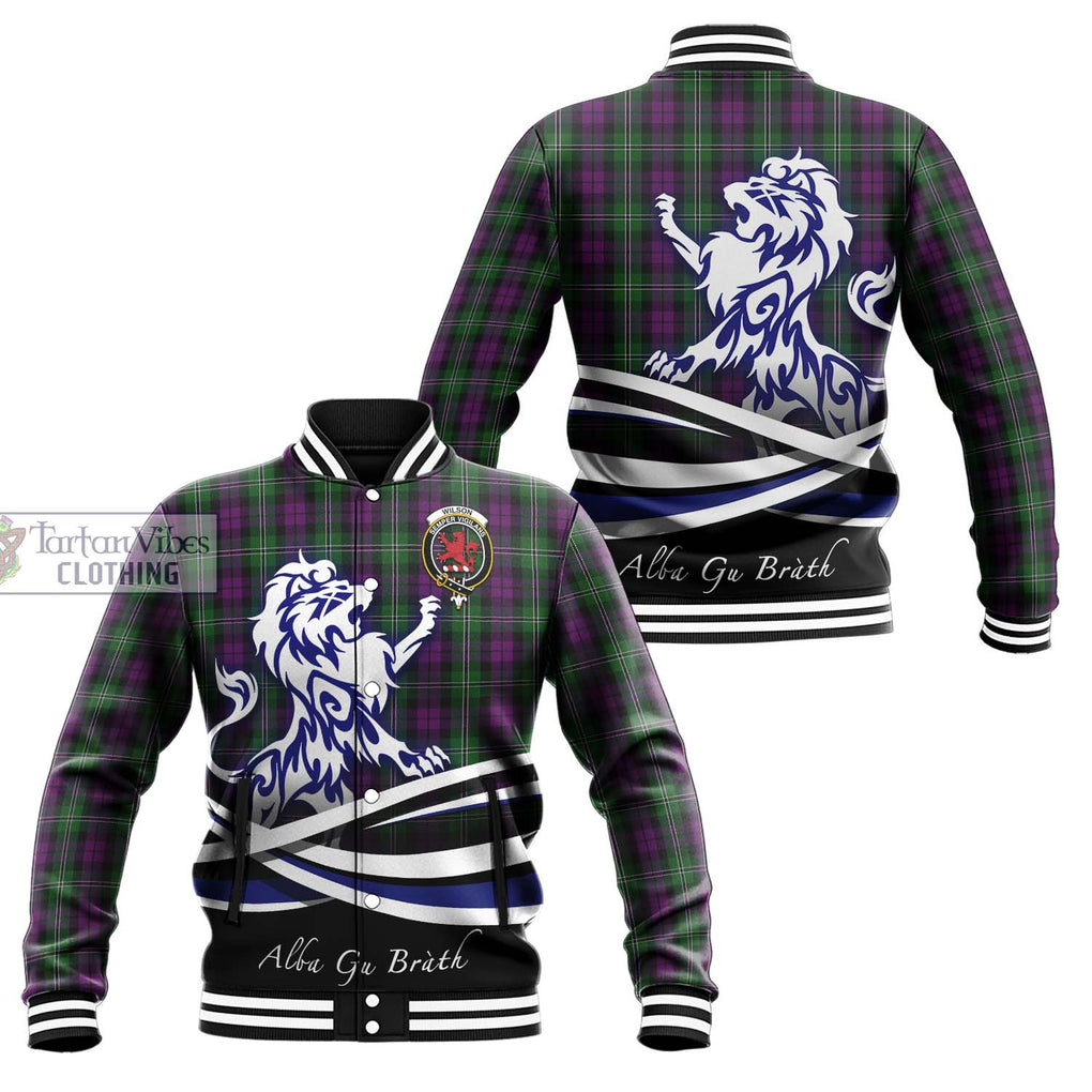 Wilson Tartan Baseball Jacket with Alba Gu Brath Regal Lion Emblem Unisex - Tartanvibesclothing Shop