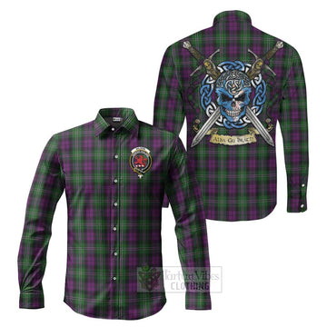 Tartan Vibes Clothing Wilson Tartan Long Sleeve Button Shirt with Family Crest Celtic Skull Style