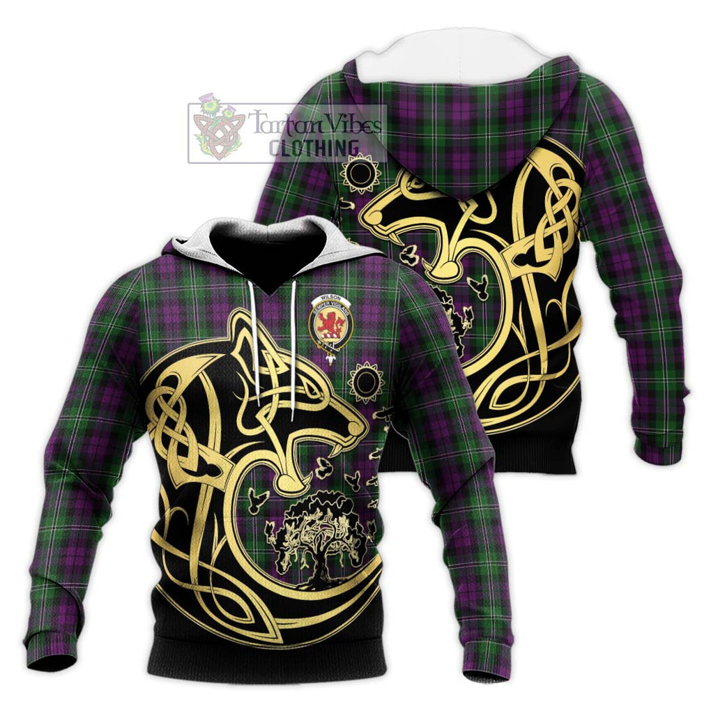 Wilson Tartan Knitted Hoodie with Family Crest Celtic Wolf Style Unisex Knitted Pullover Hoodie - Tartan Vibes Clothing