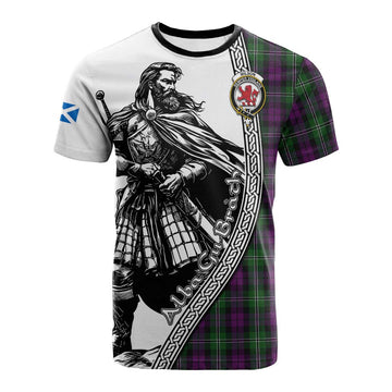 Wilson Tartan Clan Crest Cotton T-shirt with Highlander Warrior Celtic Style
