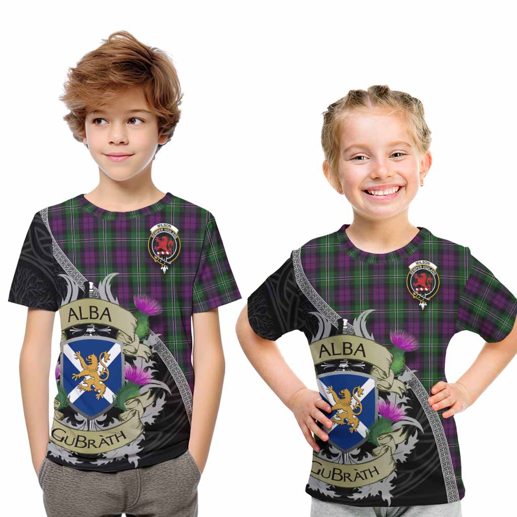 Tartan Vibes Clothing Wilson Tartan Family Crest Kid T-Shirt Lion Rampant Royal Thistle Shield Celtic Inspired
