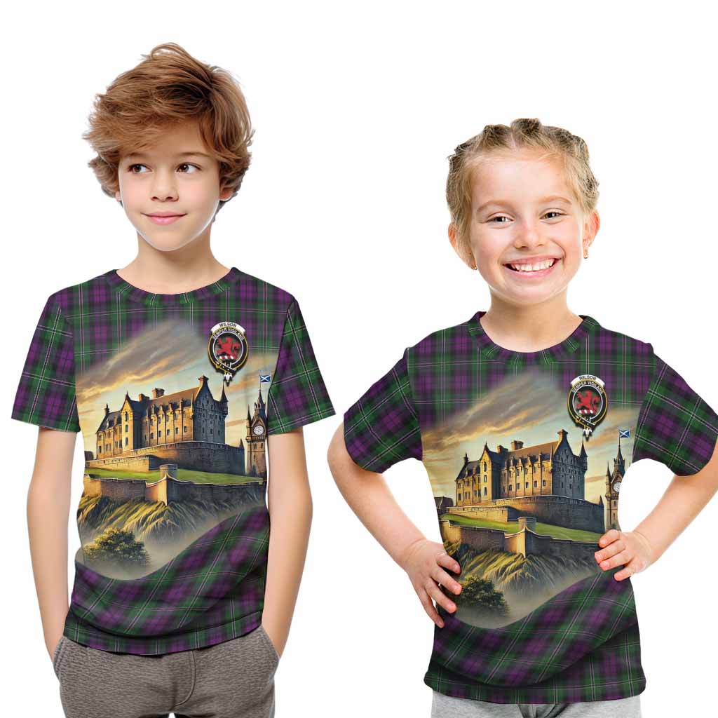Tartan Vibes Clothing Wilson Tartan Family Crest Kid T-Shirt with Scottish Ancient Castle Style