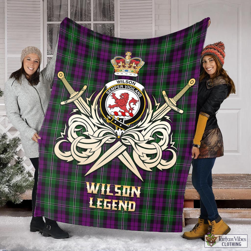 Tartan Vibes Clothing Wilson Tartan Blanket with Clan Crest and the Golden Sword of Courageous Legacy