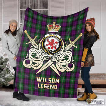 Tartan Vibes Clothing Wilson Tartan Blanket with Clan Crest and the Golden Sword of Courageous Legacy