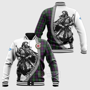 Tartan Vibes Clothing Wilson Tartan Clan Crest Baseball Jacket with Highlander Warrior Celtic Style