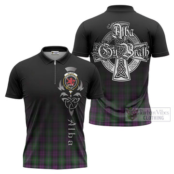 Tartan Vibes Clothing Wilson Tartan Zipper Polo Shirt Featuring Alba Gu Brath Family Crest Celtic Inspired
