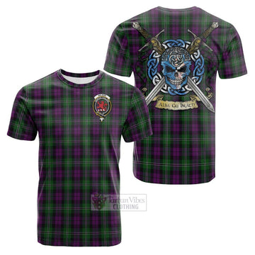 Tartan Vibes Clothing Wilson Tartan Cotton T-shirt with Family Crest Celtic Skull Style