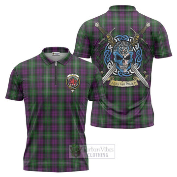 Tartan Vibes Clothing Wilson Tartan Zipper Polo Shirt with Family Crest Celtic Skull Style