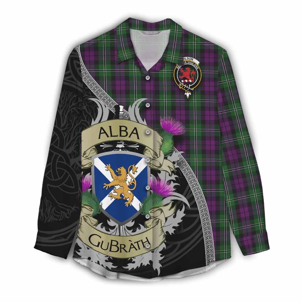 Tartan Vibes Clothing Wilson Tartan Family Crest Women's Casual Shirt Lion Rampant Royal Thistle Shield Celtic Inspired