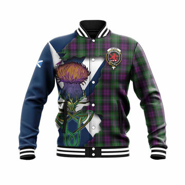 Tartan Vibes Clothing Wilson Tartan Family Crest Baseball Jacket Scottish Thistle Celtic Inspired