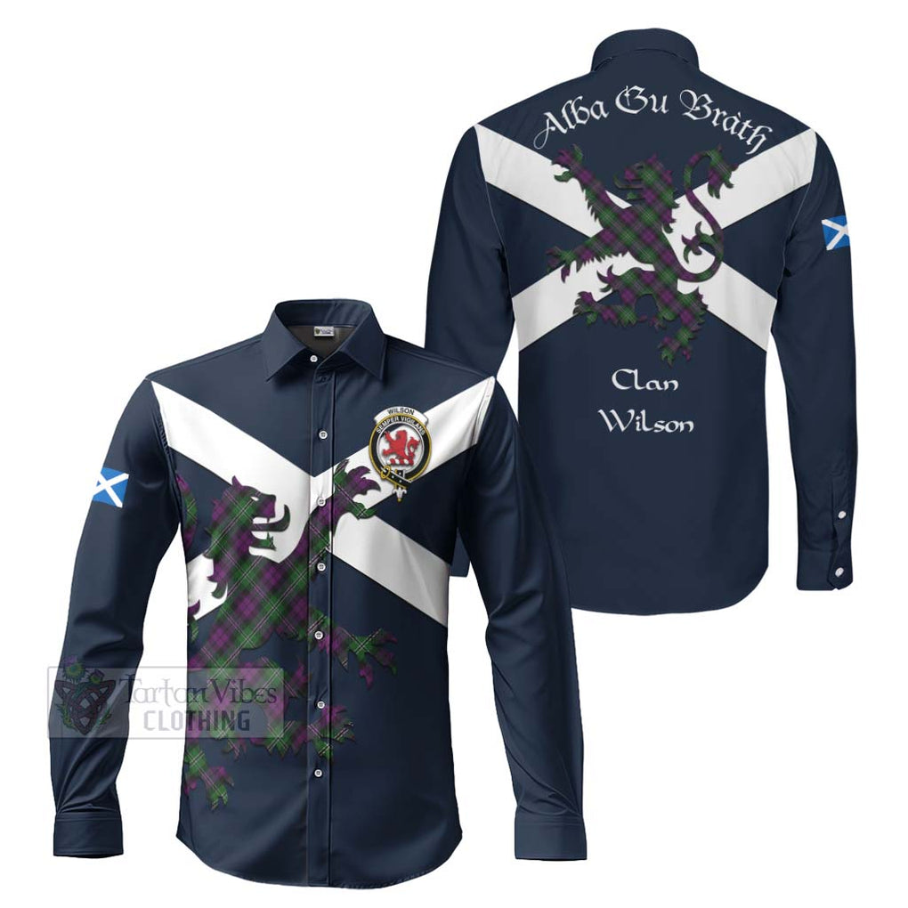 Tartan Vibes Clothing Wilson Tartan Lion Rampant Long Sleeve Button Shirt – Proudly Display Your Heritage with Alba Gu Brath and Clan Name